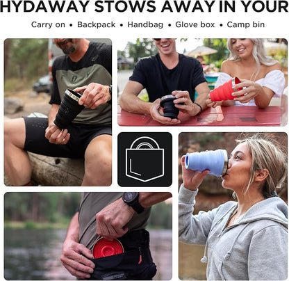 HYDAWAY Collapsible Pint - 16 oz, Silicone & Steel Rim I Collapsible Cup for Beer, Water & Soda, Portable Drinking Cup for Party, Camping, Backpacking & Hiking, Folding Travel Cups Collapse to 1-inch