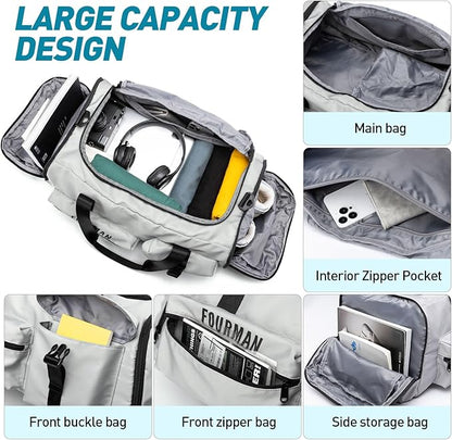 Gym Bag Training Duffel Bag Foldable Travel Duffel Bag, Lightweight Weekend Backpack With Shoe Compartment, Waterproof Duffel Backpack Sports Bag Grey