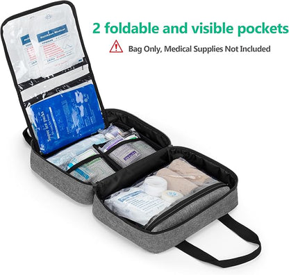 CURMIO Small First Aid Bag, Empty Emergency Trauma Kit Organizer Bag for Hiking, Camping, Car, Travel, Home and Outdoor, Gray, BAG ONLY, Patent Pending