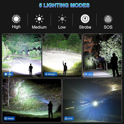 Flashlights High Lumens Rechargeable 2 Pack,990000 Lumens Super Bright Flashlight, Powerful Led Flashlight with 5 Modes & IPX6 Waterproof, Brightest Handheld Flashlights for Home, Camping, Hiking