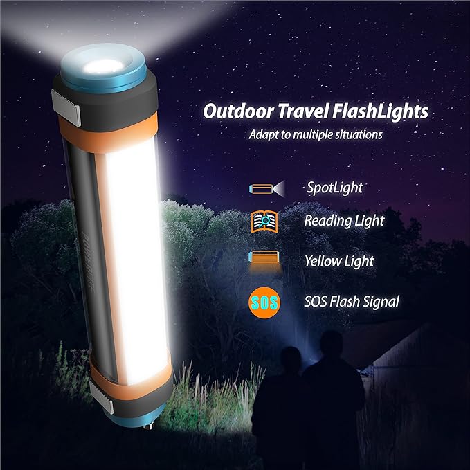 Rechargeable Flashlight IP68 Waterproof Magnetic Flashlight with Portable Charger and Glass Breaker 9 inch Multi Function Car Flashlight for Emergency, Hiking, Camping, Travel