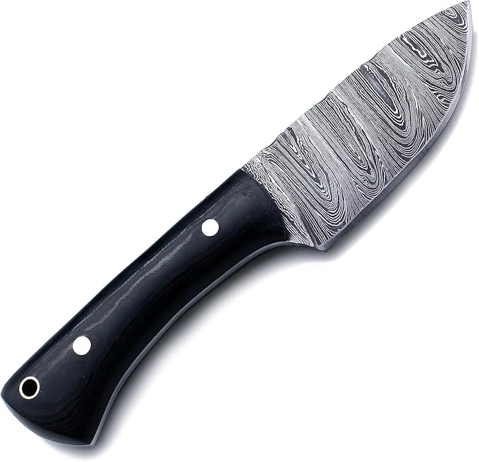 Handmade Damascus Steel Knife Bowie for Hunting,Survival,Camping,Bushcraft and Fishing,Fixed Blade Dagger with Drop Point Full Tang Micarta Handle, Leather Sheath - WKD-805