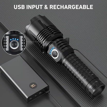 Flashlights High Lumens Rechargeable, 990,000 Lumens High Powerful Flash Lights, Super Bright Tactical Handheld Led Flashlight with 5 Modes, Waterproof for Camping,Emergencies