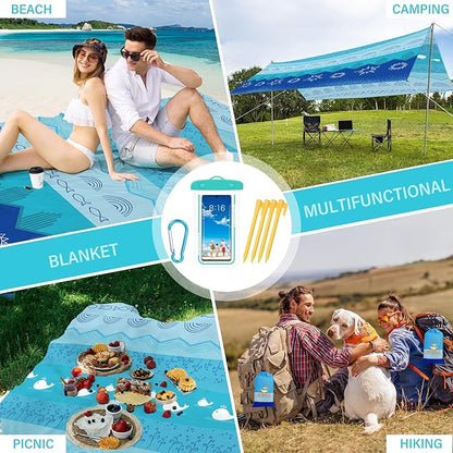 BYDOLL Beach Blanket Sandproof Waterproof 78''×81''1-4 Adults Compact Lightweight Oversized Beach Blanket Large Picnic Mat Beach Blanket for Travel Camping Hiking Picnic