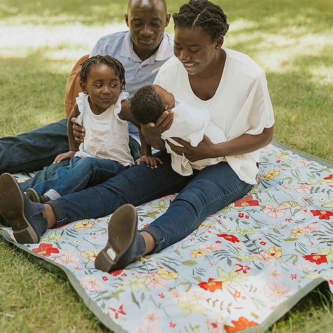 Little Unicorn Outdoor Family Picnic & Beach Blanket, Water-Resistant, Compact Fold, 5 x 5 feet, (Primrose Patch)