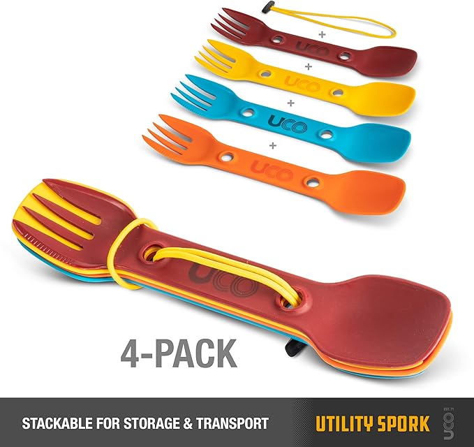 UCO Utility Spork 3-in-1 Combo Spoon-Fork-Knife Camping Utensil, 4-Pack
