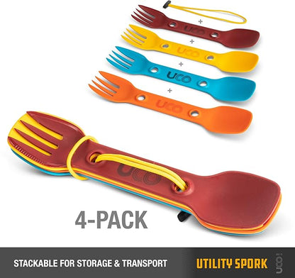 UCO Utility Spork 3-in-1 Combo Spoon-Fork-Knife Camping Utensil, 4-Pack