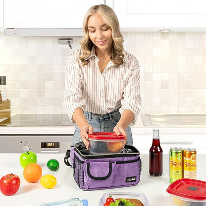 opux Lunch Bag Women Insulated, Adult Lunch Box Cooler, Lunch Box for Men, Dual Compartment Lunchbox for Work, Leakproof Double Decker Lunch Bag, Soft Lunch Pail Tote Girls Boys Kids School, Purple