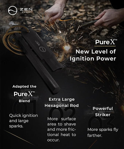 Hexa Fire Starter - Hexagon Ferro Rod with 6 Wide Striking Surfaces - 1/2" Thick Fire Steel - 20,000+ Strikes - Survival Igniter with Leather Neck Lanyard & Big Striker