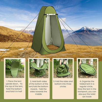 Portable Toilet and Privacy Tent for Adults, Pop Up Privacy Tent Outdoor X Large Camping Folding Toilet,1 Roll Toilet Bags, 10 Pack Liquid Waste Gel,Pop-up Tent for Toilet, Travel, Changing