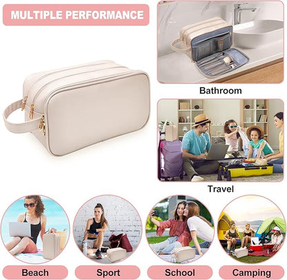 Travel Toiletry Bag for Women, Water-resistant Toiletry Organizer Dopp Kit, Dorm Room Essentials for Girls, Eco Leather Make Up Bag for Toiletries Accessories, Mother's Day Graduation Gifts for Her