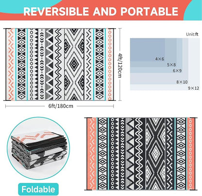 Outdoor Rugs Patio Camping Waterproof - 4x6 Plastic Straw Patio Rug Portable for Campers, Outside RVs Mat, Outdoor Area Carpet for Patios Clearance, Backyard Porch, Balcony, Picnic
