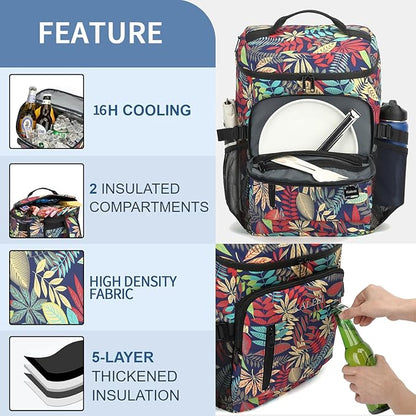 Kalesi Cooler Backpack 36 Cans Lightweight Insulated Backpack Cooler Leak-Proof Travel Camping Lunch Backpack Outdoor Cutlery Backpack for Men and Women