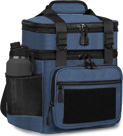 GLENKEY Double Deck Insulated Lunch Box, Expandable Xlarge Lunch Bag Leakproof Cooler Bag Lunch Pail for Men Women Adults Work Shifts Travel Daytrip,22L,Blue