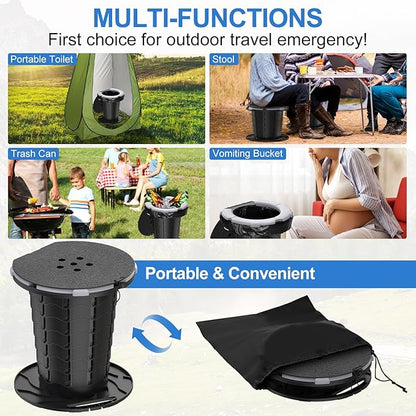 BLIKA Upgraded Retractable Portable Toilet with Cushion, 300LBS Adjustable Height Folding Toilet with Paper Holder, Travel Toilet Portable Camping Toilet, Soft Portable Toilet for Camping/Car