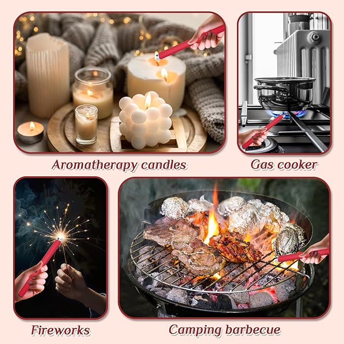2 PCS Candle Lighter,Windproof Flameless Electric Lighter with LED Power Display ＆ Safety Switch, Upgraded Plasma USB Rechargeable Lighter for Birthday Camping BBQ （Red）