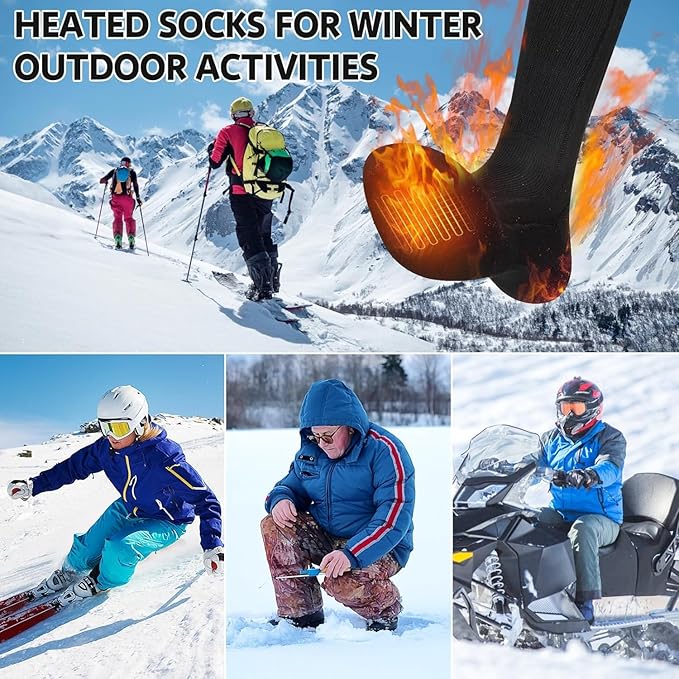 Electric Heated Socks Rechargebale Battery Powered Heating Socks for Men Women,Winter Thermal Insulated Thick Sox Kit for Chronically Cold Feet,Novelty Sports Hunting Hiking Skiing Foot Warmer Socks