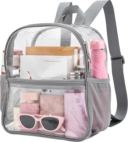 Oraben Clear Backpack for Stadium Events Clear Stadium Backpack 12x6x12 Bag (Nylon Shoulder Straps, Grey)