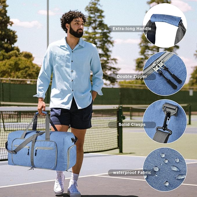 Dimayar 85L Travel Duffle Bag for Men Women - Foldable Duffel Bag with Shoes Compartment - Overnight Bags Waterproof & Tear Resistant(Blue)