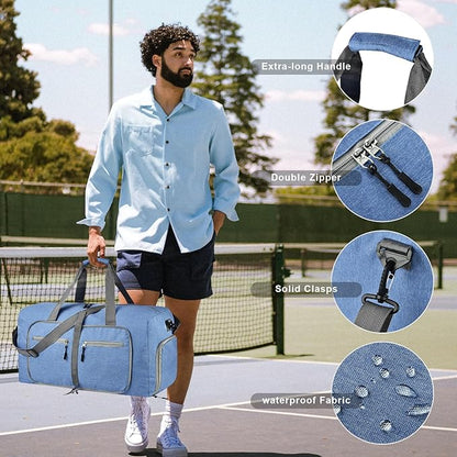 Dimayar 85L Travel Duffle Bag for Men Women - Foldable Duffel Bag with Shoes Compartment - Overnight Bags Waterproof & Tear Resistant(Blue)