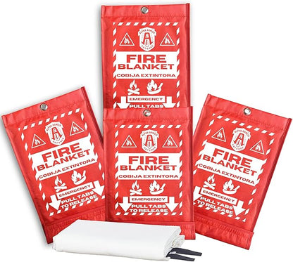 Fire Blanket: Home & Kitchen Fire Extinguisher, Emergency Fireproof Safety Blanket for Camping, Car, Office, 100% Fiberglass, Flame Retardant, Prepared Hero, Thermal, Kit (4 Pack)