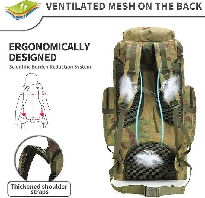 70L Camping Hiking Military Tactical Backpack Outdoor Water-Repellent Adjustable Sport Bags