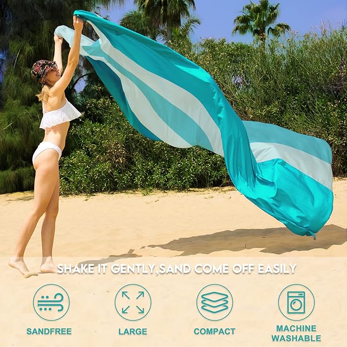 BYDOLL Nylon Beach Blanket Waterproof Sandproof Oversized 7'x7' Suits 1-5 Adults Sand Free Extra Large Blanket Lightweight Soft Picnic Mat for Beach Travel Camping