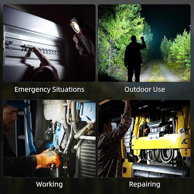 Rechargeable Work Light, 1200 Lumens EDC Slim Flat Flashlight with Magnetic Base&Back,Proximity Sensor,Clip for Pocket, Small Portable for Car Repairs/Inspection/Travel/Hiking/Emergency/Camping
