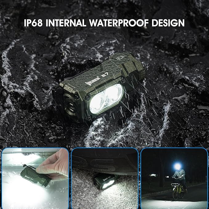 WUBEN E7 1800 Lumen Rechargeable Mini Flashlight with Magnet - Super Bright 6 Modes ArmyGreen EDC Flashlight, Typ-C Rechargeable LED; IP68 Pocket Flashlight for Headlamp Use, Rescue, Camping
