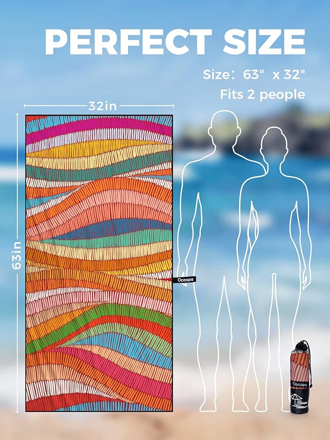 OCOOPA Microfiber Beach Towel Fast Drying, Extra Large 63" x 31" Sand Free Beach Towel Super Lightweight Towels for Swimming Pool, Camping, Picnic, Yoga Gym Sports