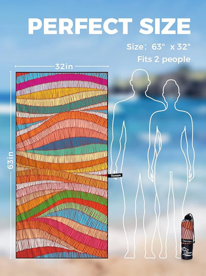OCOOPA Microfiber Beach Towel Fast Drying, Extra Large 63" x 31" Sand Free Beach Towel Super Lightweight Towels for Swimming Pool, Camping, Picnic, Yoga Gym Sports