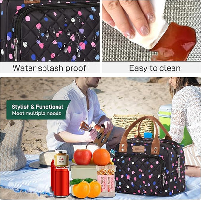 Buringer HOMESPON Lunch Bag for Woman Man Adults with Front Pocket Insulated Lunch Tote Lunch Box Container for Work Picnic or Travel（Multi Dots）