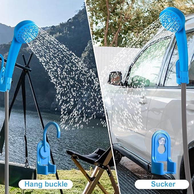 Portable Shower for Camping, Rechargeable Portable Camping Shower, Camp Shower with Double Portable Shower Head and 2 Flow Mode, Camping Shower for Hiking Beach Swimming Outdoor