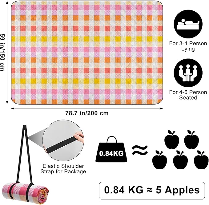 ICOSY Large Picnic Outdoor Blankets, 78" x 59" Beach Camping Blanket Waterproof Sandproof Picnic Camping Mat Camping Gear Essentials