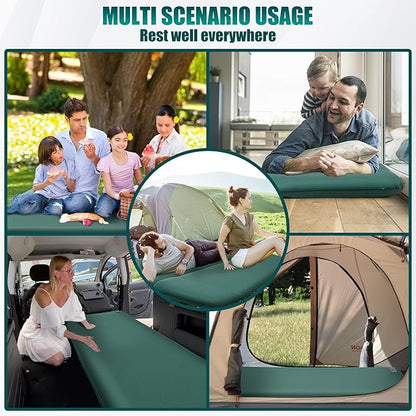 OUTSKIRT Sleeping Pad for Camping with Built-in Pump, Camping Mattress with Memory Foam, Easy to Inflate/Deflate Air Mattress for Camping and Other Outdoor Adventures,Green