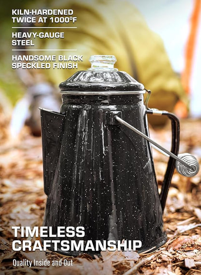 COLETTI Classic Percolator Coffee Pot — Coffee Percolator, Camping Kettle – The Original Camping Coffee Pot, Now Modernized – For Campsite Brewmasters Everywhere [Black Enamel, 12 Cup]