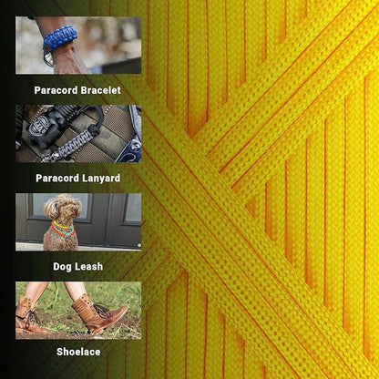 WEREWOLVES Paracord Rope, 7 Strand Type III Parachute Cord 4mm 100ft / 200ft for Crafting, DIY Projects, Survival Bracelets (Yellow, 100 ft)