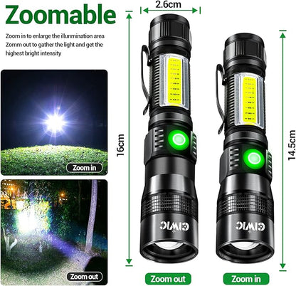 Rechargeable UV Flashlight, 3in1 Tactical Flashlight LED UV Black Light with Redlight, 1200 High Lumen Magnetic LED Flashlight with COB Sidelight, 7 Mode, Zoomable, Waterproof for Camping 2Pack