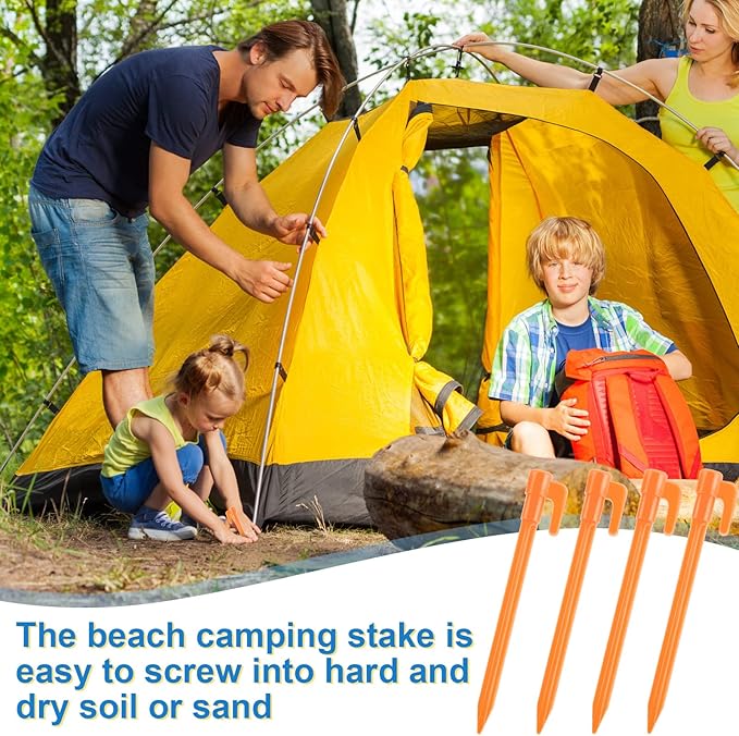 24 Pack Plastic Tent Stakes 5.7 Inch Heavy Duty Canopy Anchoring Pegs Plastic Tent Pegs Sand Stakes Outdoor Beach Spikes for Camping, Gardening, Landscaping, Backpacking(Orange)