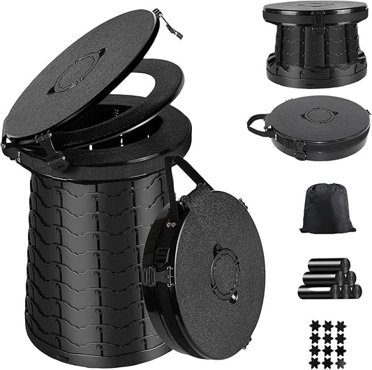 XXL Portable Toilet -19.7" H 15" D Adjustable Foldable Camping Toilet, Luggable Loo with Lid, Strap,Toilet Bag for Camping, Hiking, Travel and Car with Carry Bag