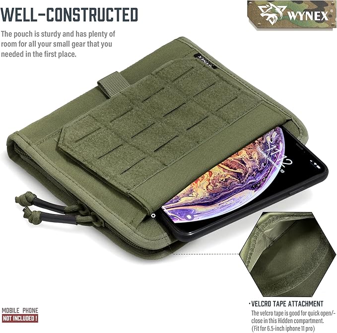 WYNEX Tactical Folding Admin Pouch, Molle Tool Bag of Laser-Cut Design, Utility Organizer EDC Medical Bag Modular Pouches Tactical Attachment Waist Pouch Include U.S Patch