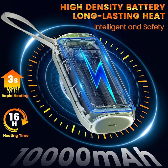 Hand Warmers Rechargeable, 16 Hrs Heating time, 10000mAh 2 in 1 Reusable Electric Portable Pocket Heater Hot Hands, Heat Therapy Great for Raynauds, Camping, Football, Women Men Gifts
