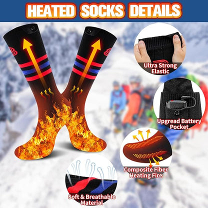 BIBURY Heated Socks for Men Women, Thermostatic Control Battery Powered Heating Socks Up to 8 H, 5000mAh Rechargeable Washable Electric Socks for Outdoor Winter Sports Camping, Skiing, Riding,Hunting