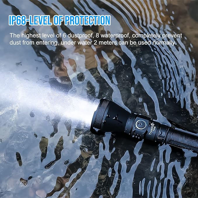 TrustFire T40R Tactical Flashlights, 1800 Lumen Flashlights High Lumens 550 Meter Beam Reach Rechargeable Flashlights Ip68 LED Flashlight 6 Modes Dual Switch Flashlights for Emergencies, EDC, Outdoor