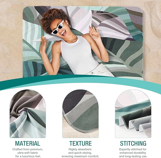 HYSEAS Lightweight Ultra-Thin Beach Towel, Oversized Adult 63"X35" - Sand Free, Quick Dry, Ideal for Swimming, Beach, Travel, Camping, Essential Beach Accessory & Vacation Gift, Tropical Rainforest