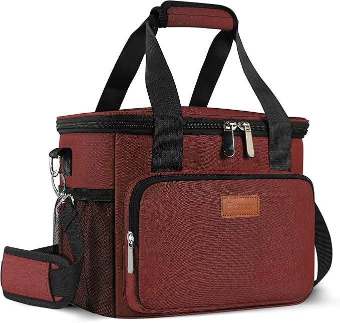 Femuar Lunch Bags for Women/Men, Insulated Lunch Bag for Work Office Picnic - Large Lunch Cooler Bag Leakproof Lunch Box with Adjustable Shoulder Strap for Adults - Red(15L)