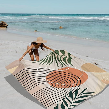 78''×86'' Large Sandproof Beach Blanket for 4-8 Adults, Waterproof Sand Free Beach Mat with 4 Stakes, Polyester Lightweight Big Foldable Boho Outdoor Picnic Blanket for Camping, Hiking, Park, Grass