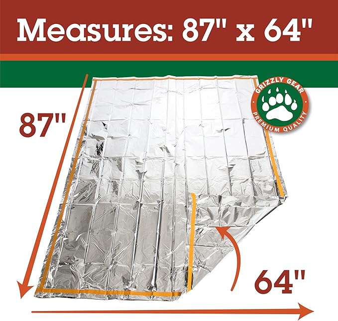 Emergency Survival Mylar Thermal 2 Person Sleeping Bag - Accommodates 2 Adults - 64" X 87"- by Grizzly Gear