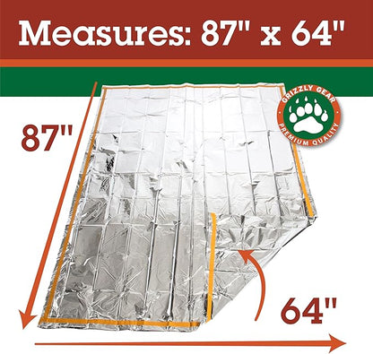 Emergency Survival Mylar Thermal 2 Person Sleeping Bag - Accommodates 2 Adults - 64" X 87"- by Grizzly Gear