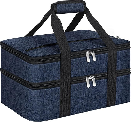 Double Insulated Casserole Carrier, Portable Casserole Carrier for Hot or Cold Food Lunch Tote Warmer or Cooler Bag, Lasagna Lunch Bag for Potluck Parties- Fits 9" x 13" Baking Dish-Navy blue